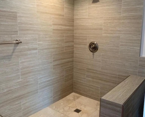 New tile shower in pool house | French Riviera (2nd floor condo)